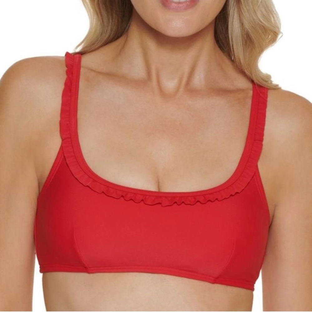 NWT Tommy Hilfiger Women's Red Ruffle Bikini Top - S - Red Summer Beach